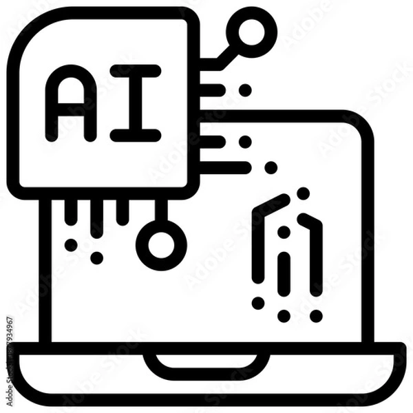 Obraz laptop working technology learning ai simple line icon