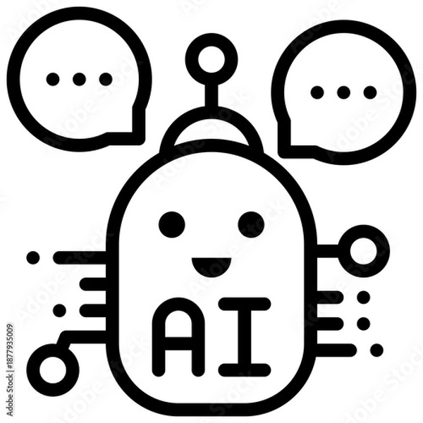 Obraz robot chat bot community ai technology thinking simple line icon