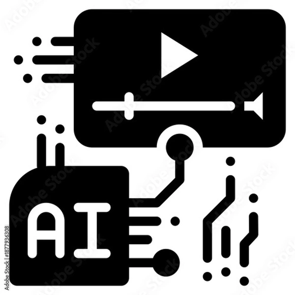 Obraz ai video media technology content generate technology solid glyph icon
