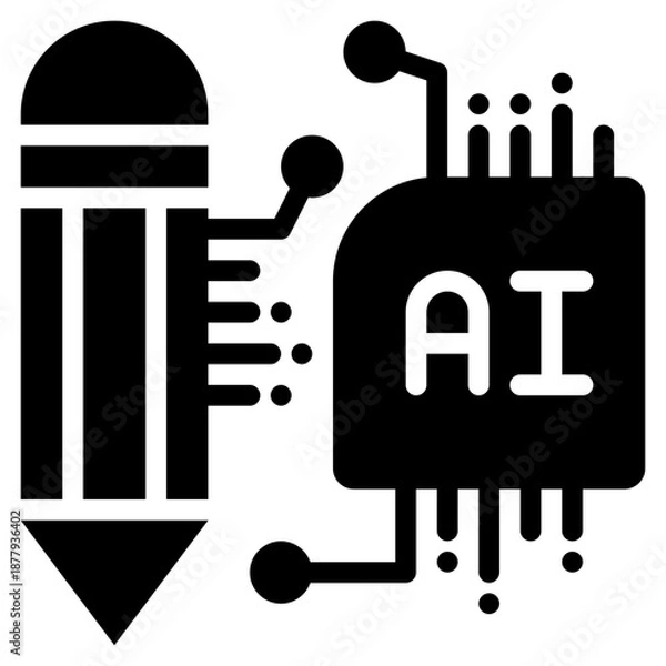 Obraz pencil writing learning ai technology generate article solid glyph icon