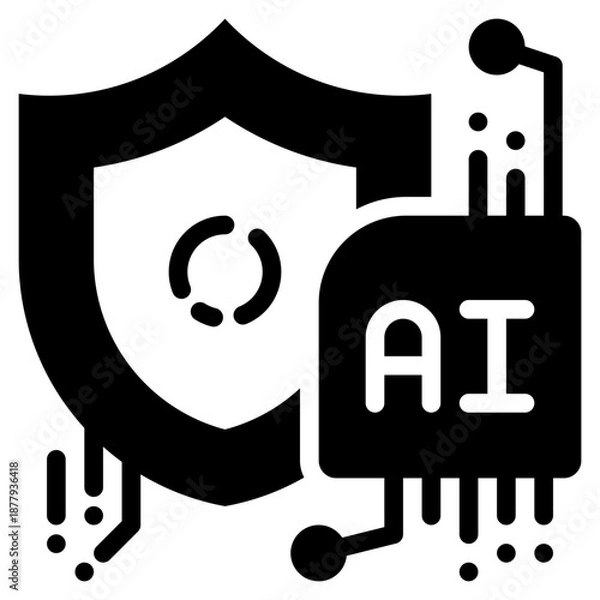 Obraz shield protection safety security ai technology chipset solid glyph icon