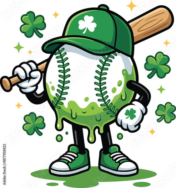 Obraz Baseball Character with Clover Theme Vector Illustration for St Patrick’s Day.