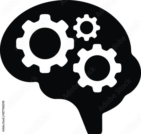 Obraz Brain gear silhouette vector on transparent background