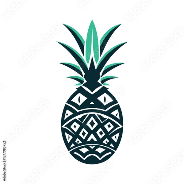 Obraz Stylized Geometric Pineapple Vector Illustration in Teal Tones