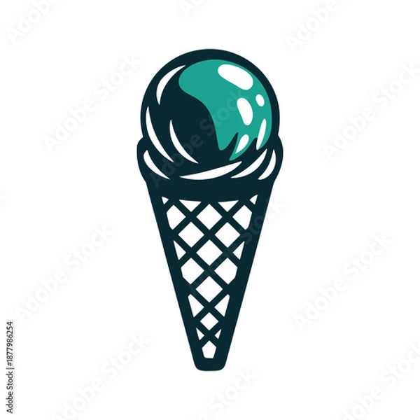 Obraz Refreshing Teal Ice Cream Cone Vector Illustration