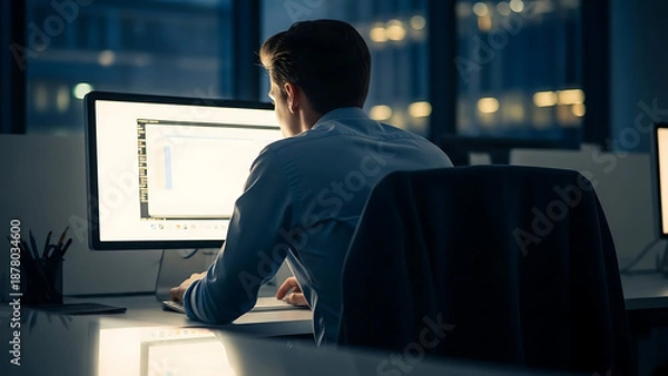 Fototapeta Focused Professional Looking at Computer Screen