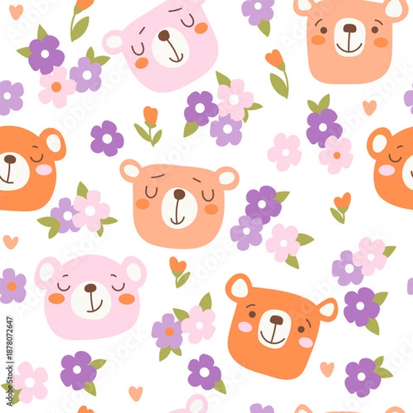 Obraz Bear faces cute seamless pattern