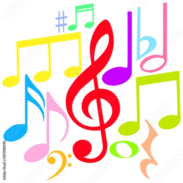 Obraz Colorful music notes, musical pattern, vector illustration.