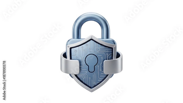Obraz A silver padlock with shield on isolated on transparent background