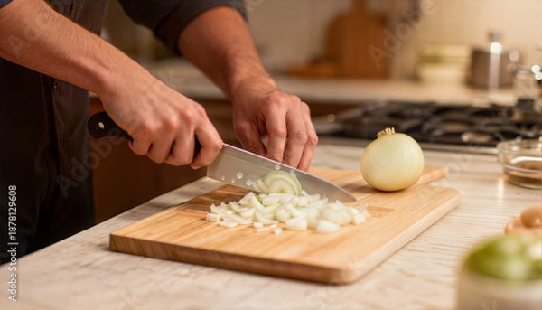 Obraz man cutting bread