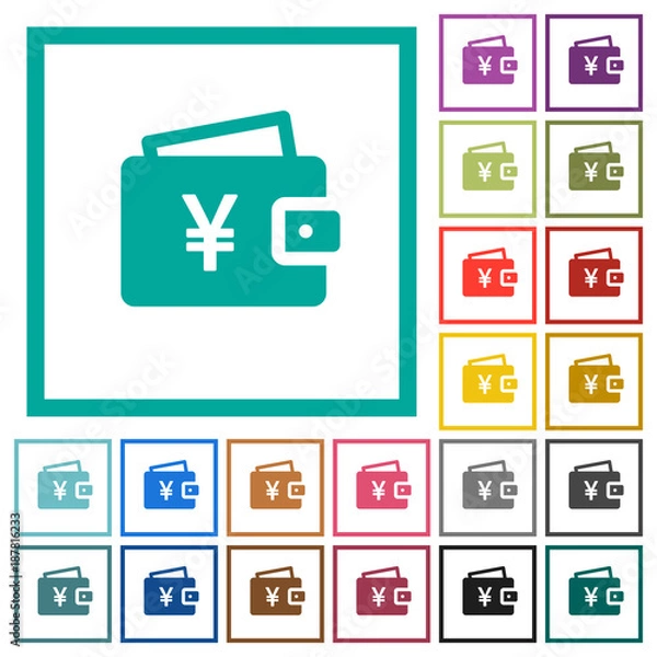 Fototapeta Yen wallet flat color icons with quadrant frames