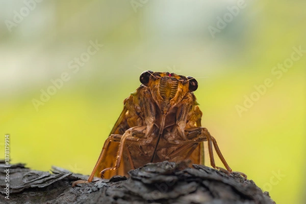 Obraz 松の幹の影から覗いているセミの顔