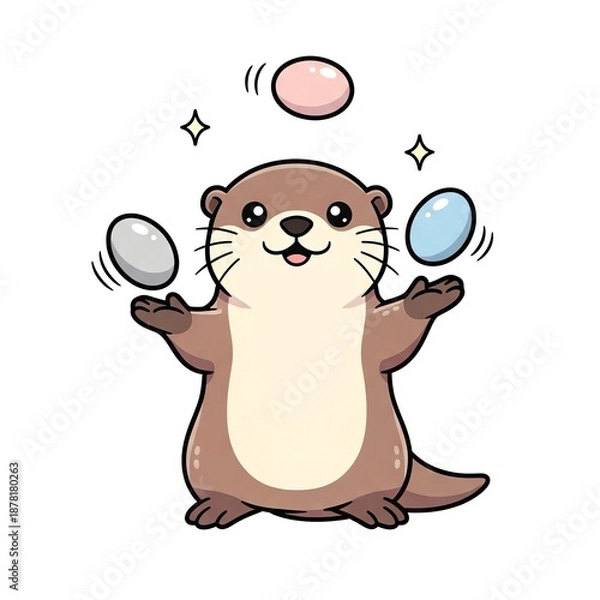 Obraz Cute Otter Juggling Eggs Cartoon.