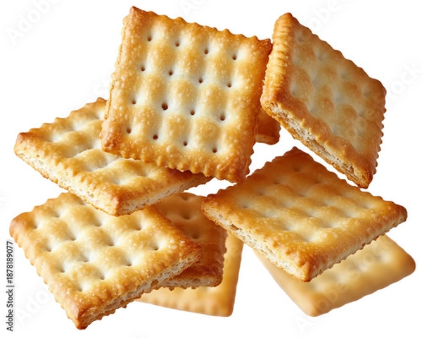 Obraz Crispy Square Biscuits on White Background