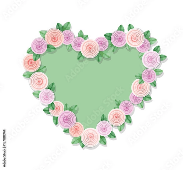 Fototapeta Heart frame decorated with roses. Isolated on white.