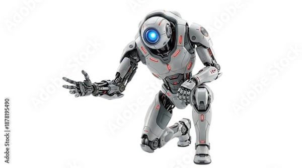 Obraz Futuristic robot in a dynamic pose, showcasing advanced technology and artificial intelligence capabilities