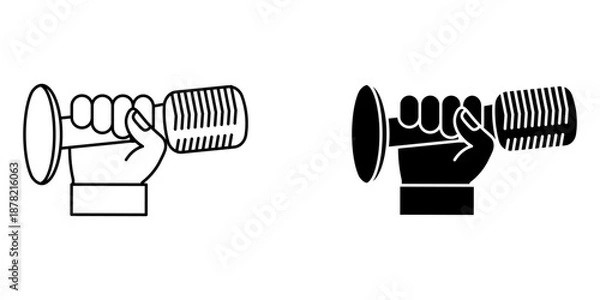 Obraz hand holding microphone Set icon simple on white background