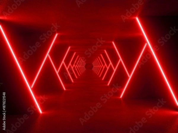 Fototapeta red modern lighting with interior empty space, 3d rendering sci-fi concept