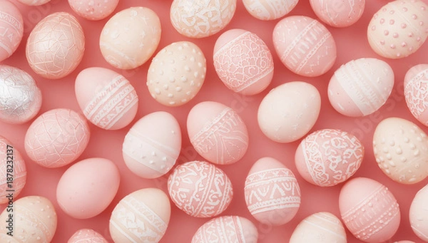 Obraz 春のキャンペーンに合わせやすいイースターエッグの淡色背景素材.生成AI