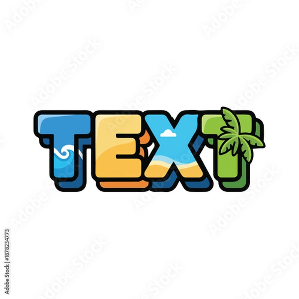 Obraz Colorful 3D Text with Decorative Elements.