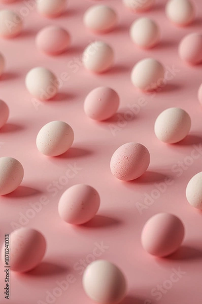 Obraz ピンク背景に白とピンクのイースターエッグ模様が並ぶ縦型パターン背景素材. 生成AI