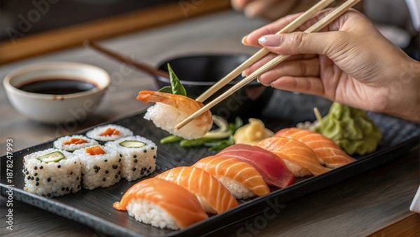 Obraz sushi with chopsticks
