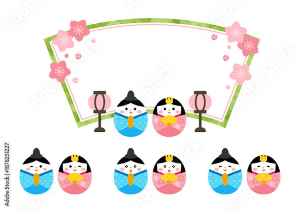 Obraz おひなさまと桃の花のひな祭りフレーム