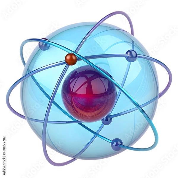 Fototapeta Abstract Atom Model 3D Rendering - Science & Technology Concept on transparent background
