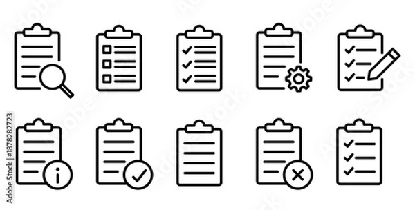 Fototapeta チェックリスト・クリップボードの編集可能なラインアイコン