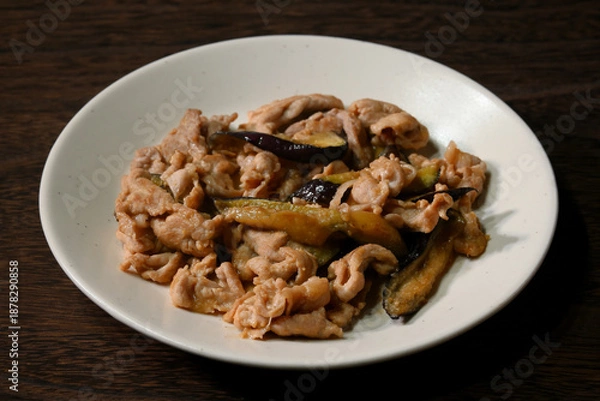Obraz 茄子と豚肉の味噌炒め