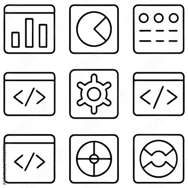 Fototapeta Data and development icons isolated on transparent background