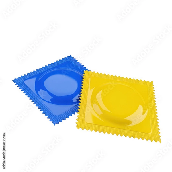 Obraz Two condom packets isolated on transparent background