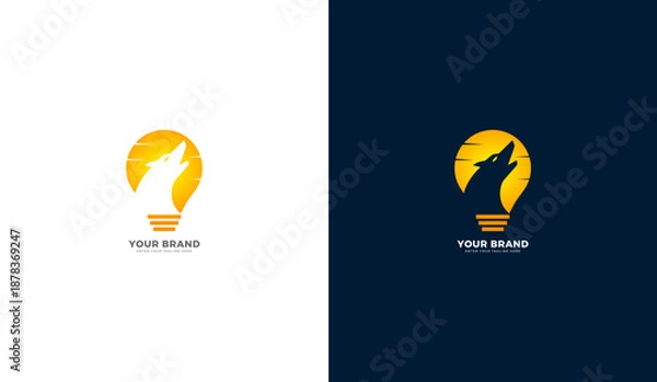 Obraz Wolf head howling in lightbulb shape creative logo design