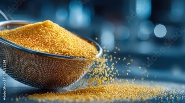 Obraz A metal sieve stack used for analyzing granulation in a scientific setting.