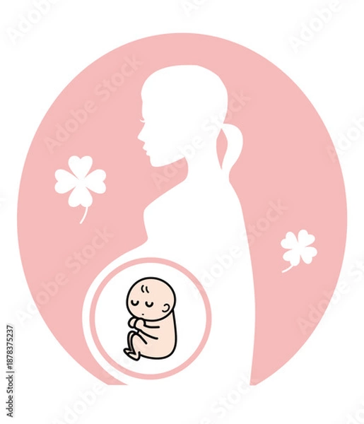Obraz 妊娠している女性とお腹の中の赤ちゃんのベクターイラスト