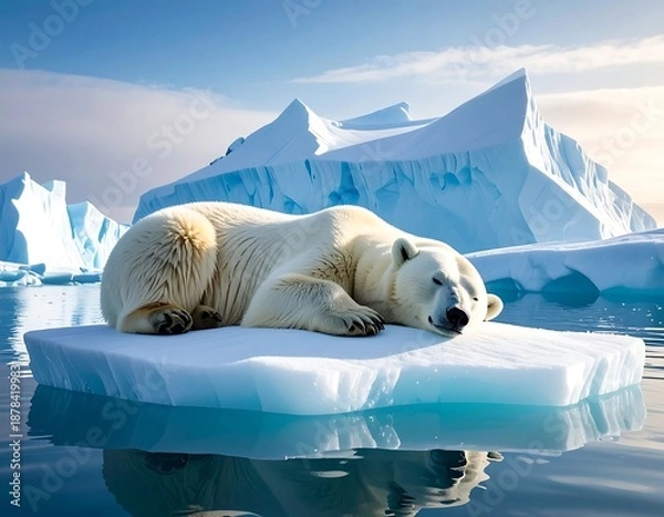 Obraz A polar bear rests on a floating iceberg