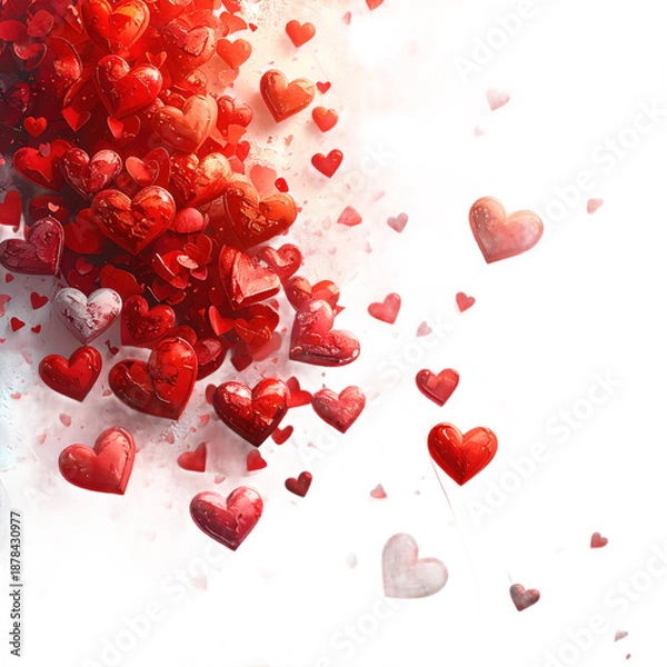 Obraz Red Hearts Falling from Top Left Corner.