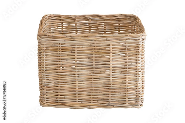 Obraz Empty rattan basket on a white background, isolated on white background
