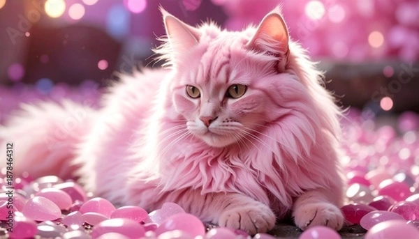 Fototapeta ピンク色の猫とローズクオーツ