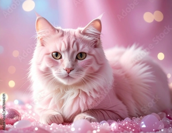 Fototapeta ピンク色の猫とローズクオーツ