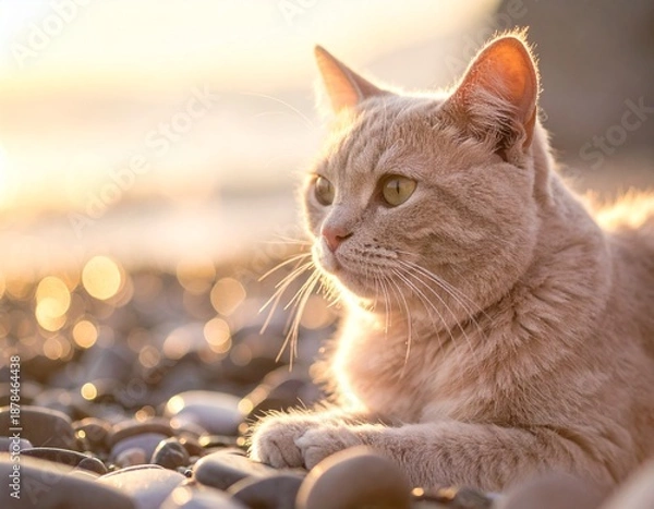 Fototapeta ピンク色の猫とローズクオーツ