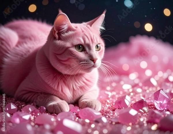 Fototapeta ピンク色の猫とローズクオーツ