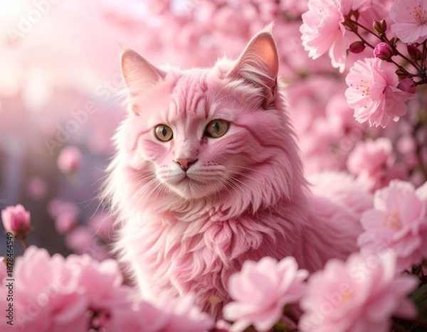Fototapeta ピンク色の猫と桜