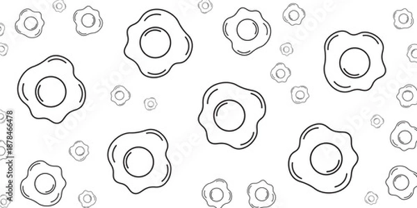 Obraz Simple Outline Fried Eggs Seamless Pattern Background, Doodle Style