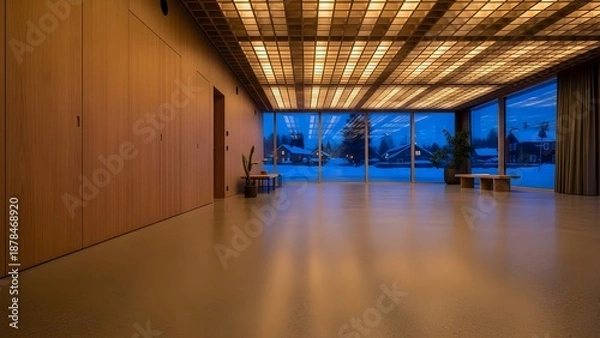 Obraz 奥行きのある現代建築の室内空間