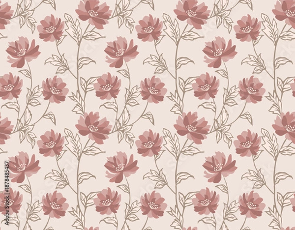 Obraz Japanese Sweet Flower Branch Vector Seamless Pattern