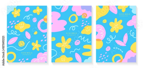 Obraz カラフルでポップな抽象的な花の落書き