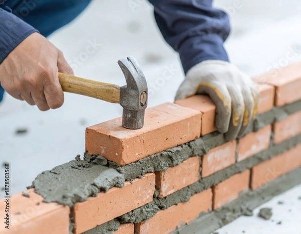 Obraz レンガ積み作業のクローズアップ