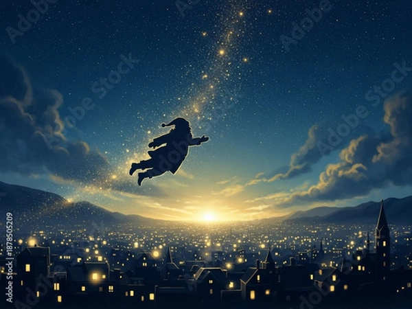 Obraz 聖なる夜にサンタクロースが空を飛んでやって来る