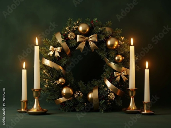 Obraz クリスマスリースとキャンドル